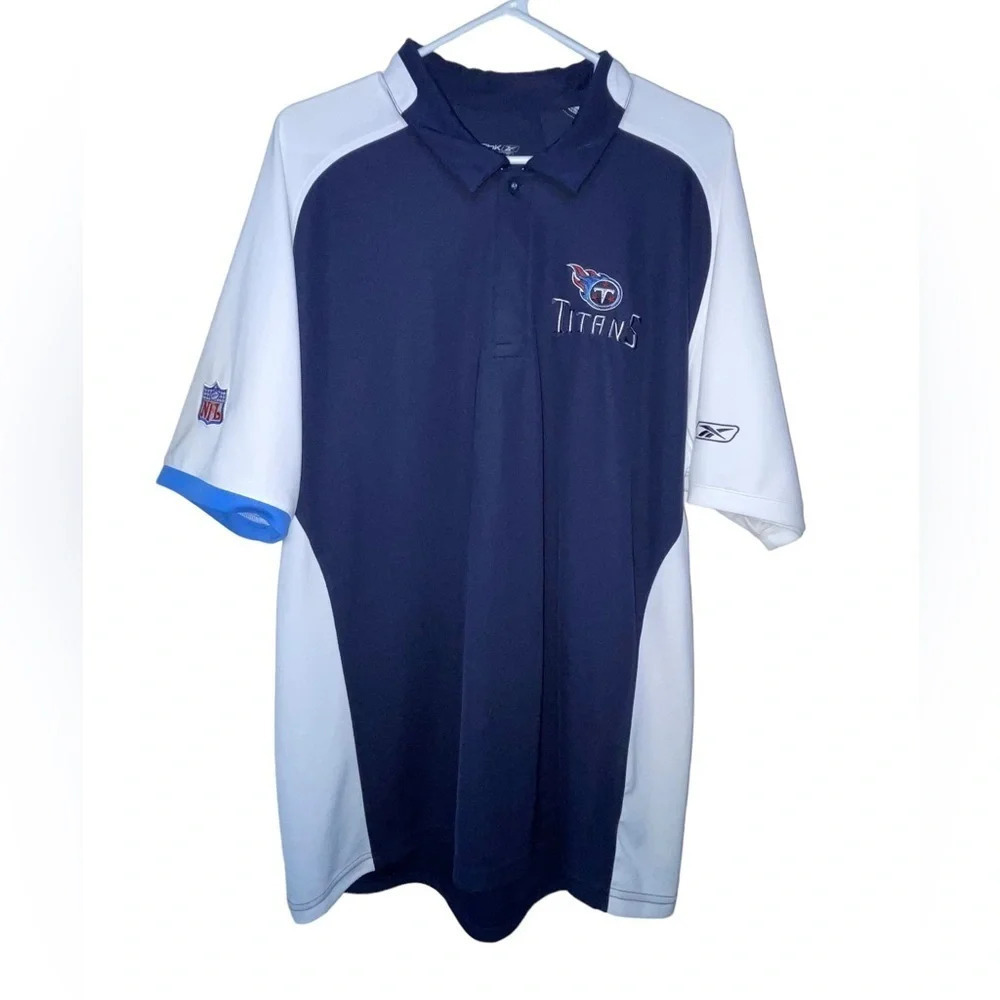Tennessee Titans Polo NFL Men Large Blue White Short Sleeve Embroidered Reebok